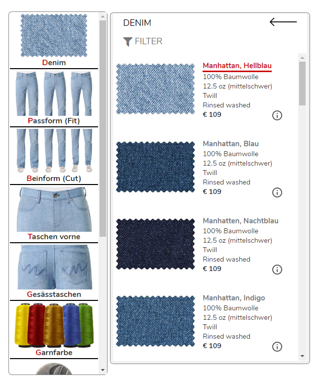 Denims, in unserem Jeans Konfigurator
