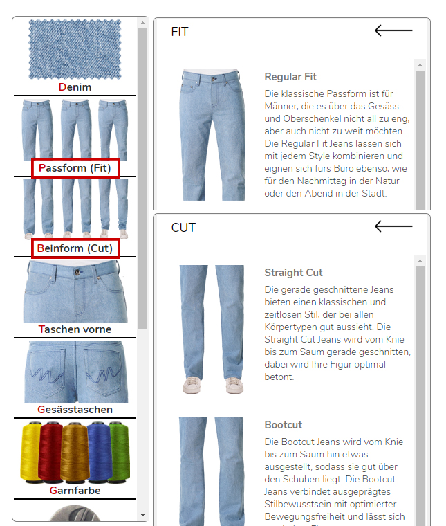 Jeans ch, bestimme die Passform selber